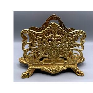 Vtg Ornate Brass Letter Holder Victorian Scroll Napkin Bradley/Hubbard?